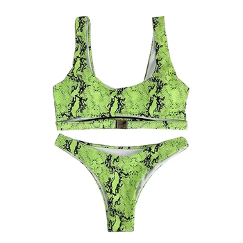 

Summer Women High Waisted Serpentine Print Bikini Sets Padded Swimsuit Push Up Bra Bikini Bathing Suit Swimwear