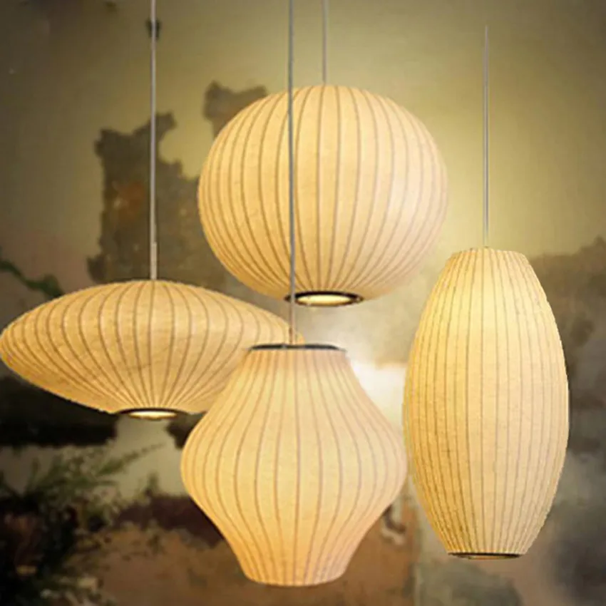  Post-Modern White Silk Led Pendant Lights Restaurant Bedroom Suspension Hanging Lamp Art Single Hea - 32999763644