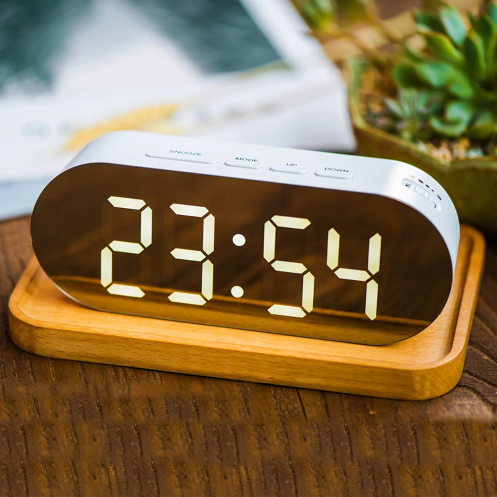 Многофункциональный светодиодный зеркальный будильник цифровые часы большой дисплей времени термометр вставной двойной USB зеркальный Настольный будильник