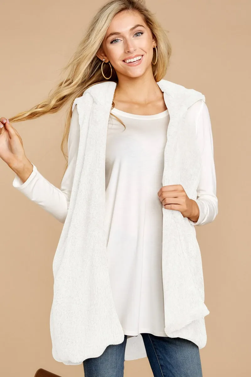 

2018 New Winter Cashmere Plush Vest Pockets Women Casual Loose Vest Overcoat Fashion Thicken Warm Hooded Coat
