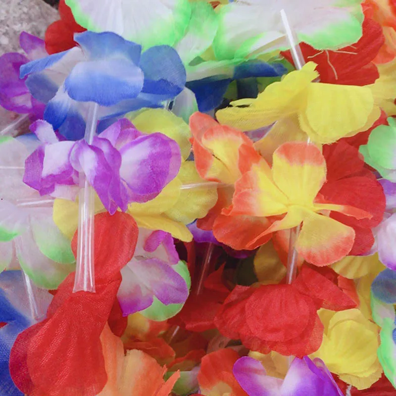 

10Pcs Garland DIY gift Artificial Necklace Beach Fun wreath Wedding Decoration Hawaii Flowers Leis Party Supplies