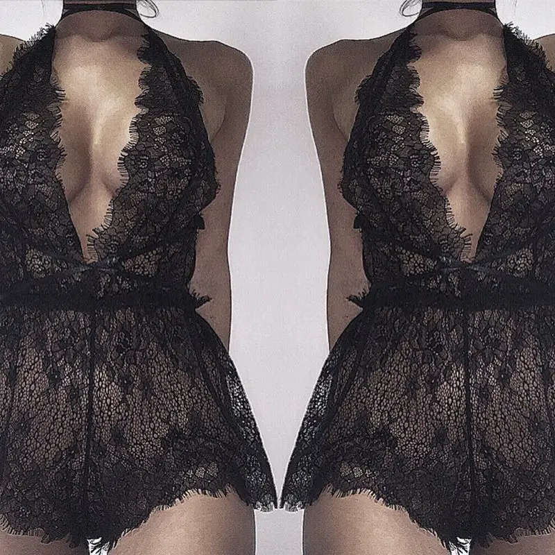 

Hirigin Sexy Women Chemises Lace Lingerie Bodydoll Nightwear Soft Backless Sleepwear Deep V-Neck Halter Exotic Apparel