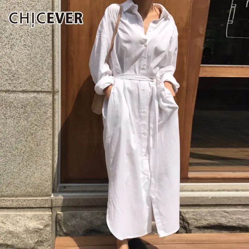 Белая женская блузка CHICEVER с длинным рукавом со шнуровкой на подоле облегающие