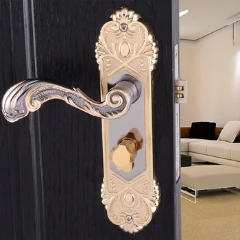 European style Indoor Door lock Bedroom door locks Titanium black gold handle lock bathroom door handle modern fashion mechanical mute split indoor wooden door lock silver black emerald suet jade bedroom bookroom door handle lock
