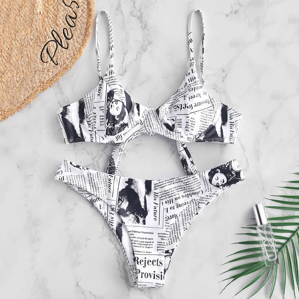 Periódico impresión nudo Bikini conjunto
