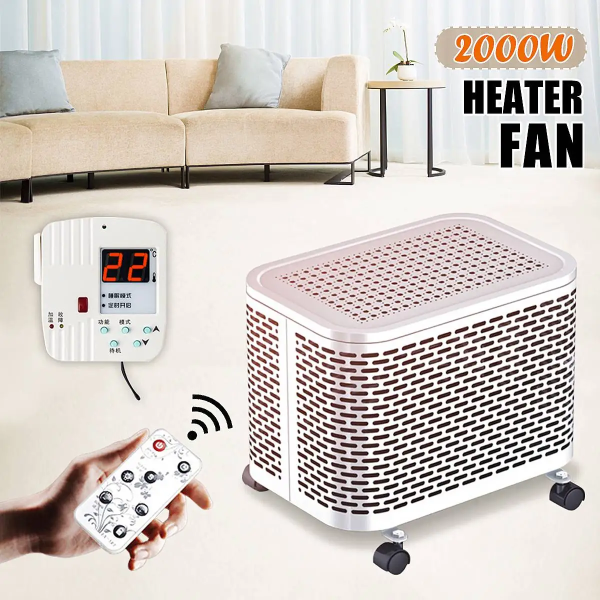 

2000W Remote control Portable Electric Heater Air Heater Warm Air Handy Blower Room Fan Radiator Warmer For Office Home Hotel