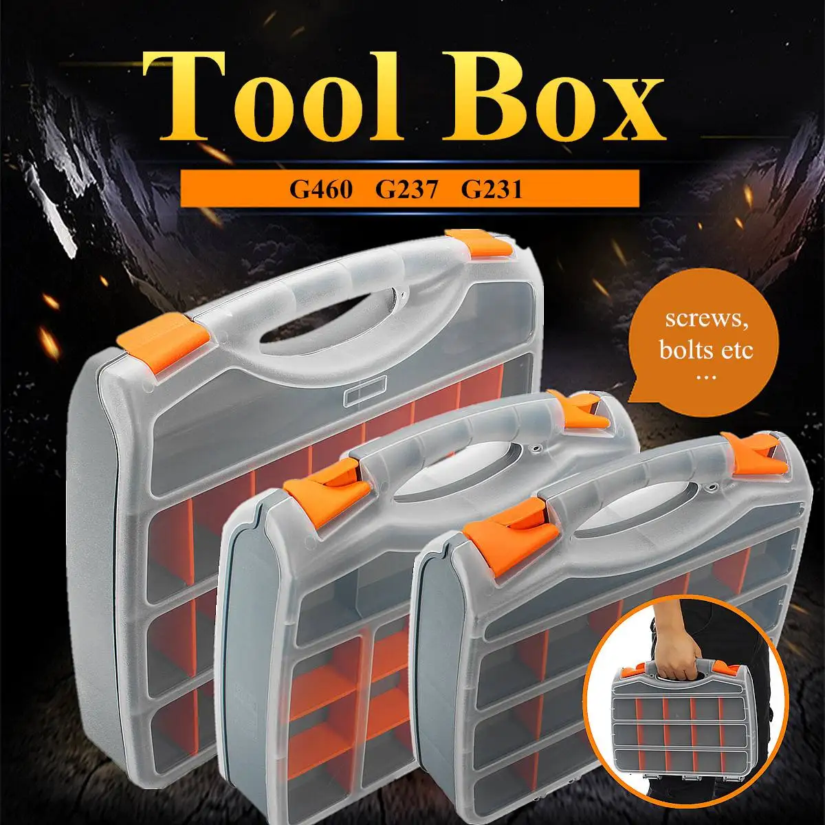 

3 Sizes Professional Tool Organiser Compartment Box Case Storage Screw Nail Nut Bolt Polypropylene Lightweight Removable