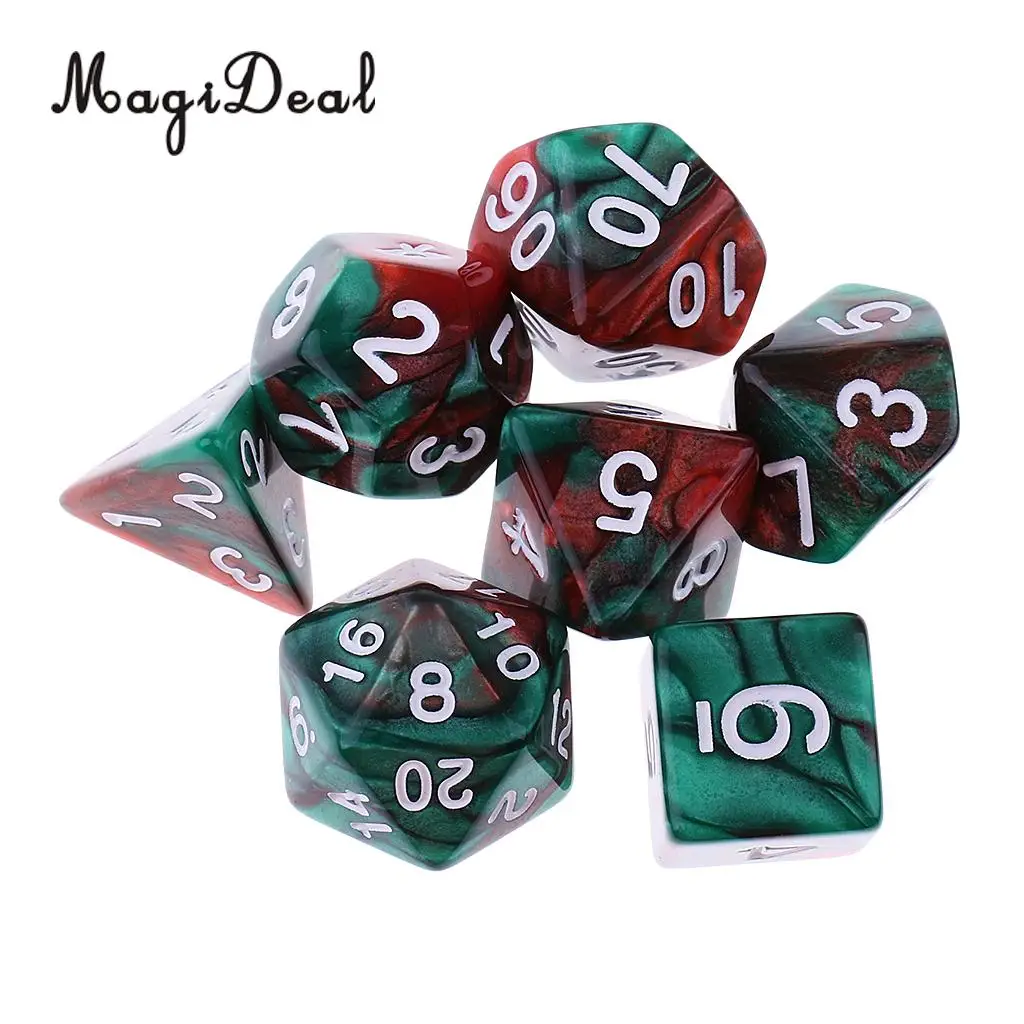 7 шт. акриловые многогранные кубики 16 мм D20 D12 D10 D8 D6 D4 для Dungeons & Dragons DND MTG RPG