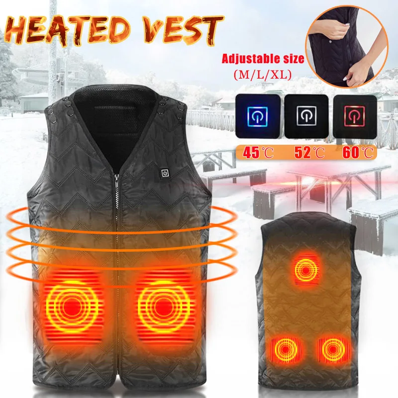 

2018 Men Women Electric Heated Vest USB Electric Jacket 3 gear Adjustable Temperature Thermal Warm Heating Pad Winter M/L/XL