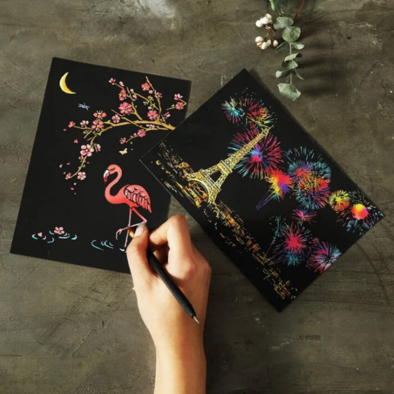 4Pcs/set Magic Colorful Drawing Board Paper Painting Unisex Scraping Children Kids Learning Education Toys Doodle Scratch | Игрушки и