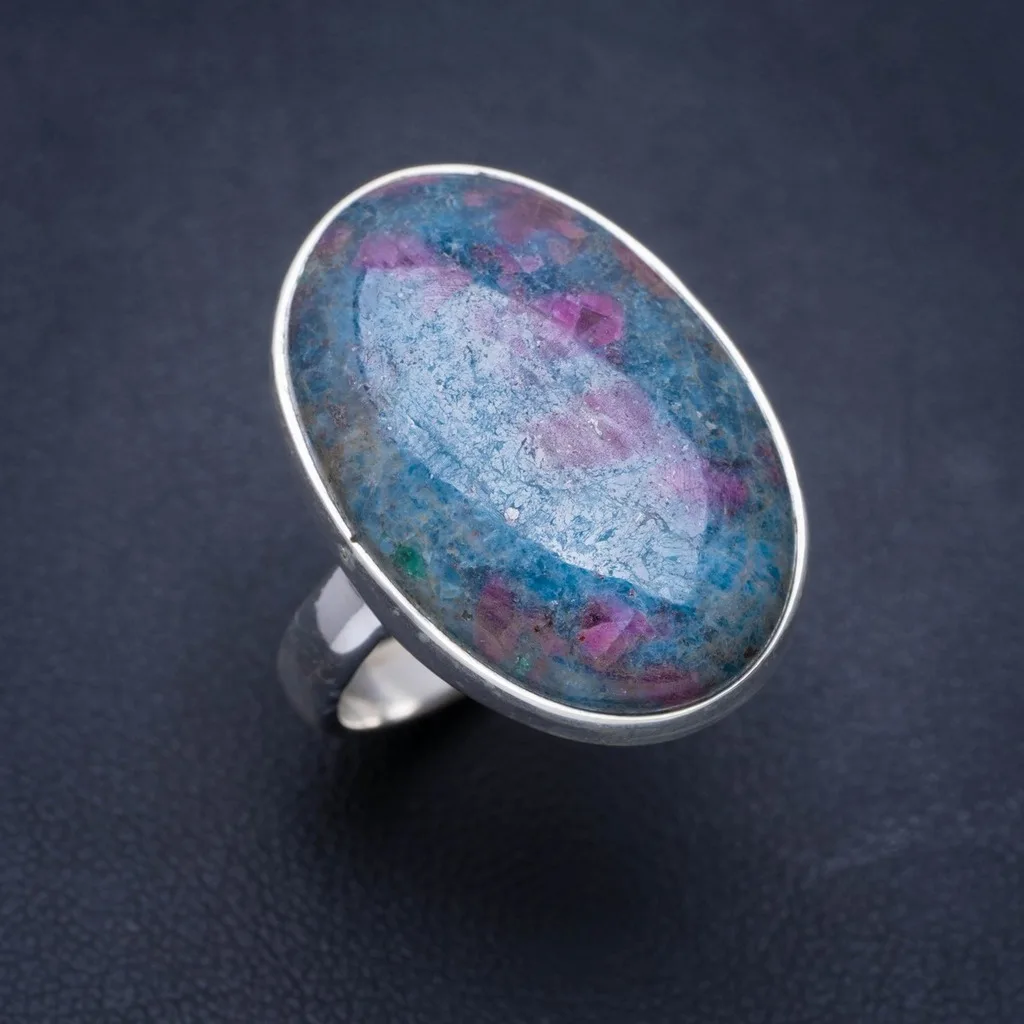 

Natural Ruby Zoisite Handmade Unique 925 Sterling Silver Ring 8.5 A1144