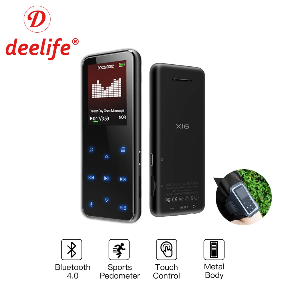 

Deelife Sports MP3 Player Bluetooth with Speaker FM Radio HiFi MP 3 Music Play Portable Pedometer for Running sport mp3-player