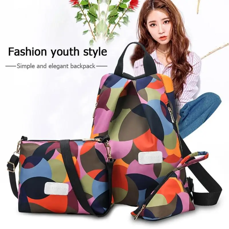 

3pcs/set Women Geometric Print School Bags Girls Travel Shoulder Backpacks
