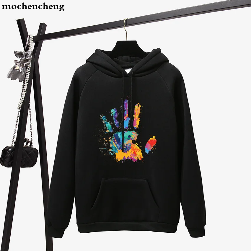 Зимняя модная флисовая женская Hoodiessweatshirt с цветной печатью Харадзюку