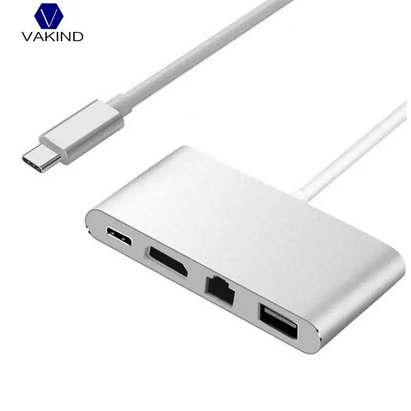 

NEW 4 in 1 USB-C Type-C to HDMI 4K+ RJ45 Gigabit Ethernet Network Card + Type-C PD OTG Hub Adapter Cable for MacBook