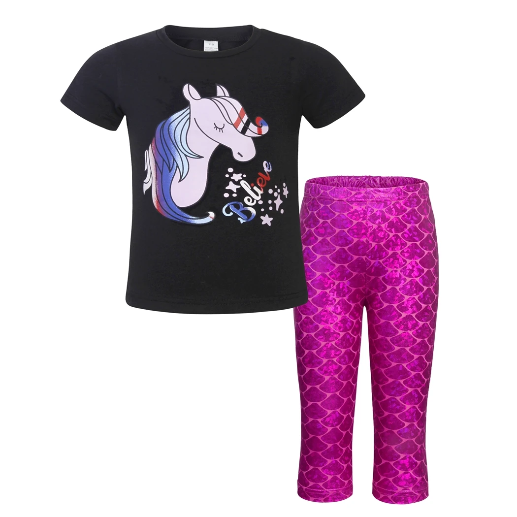 

AmzBarley Toddler Girl Clothes Unicorn Mermaid Short Sleeve Cartoon Printed Casual Two-Piece Birthday Party Sets