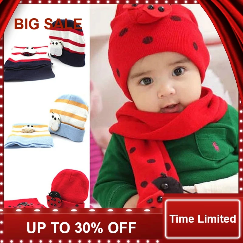 

New Lovely Ladybug Hat Winter Fashion Infant Baby Kids Girls Warm Beanie Hat Cap Scarf 2 in 1 Set Accessories