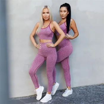 

2019 New Casual Women High Waist Leggings Crop Top Vest Two Piece Set Summer Solid Fitness Stretch Suits