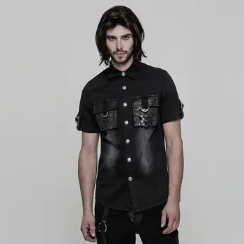 

Punk Rave Men's Ruched Pocket Distressed Short-Sleeve Shirt Y-861