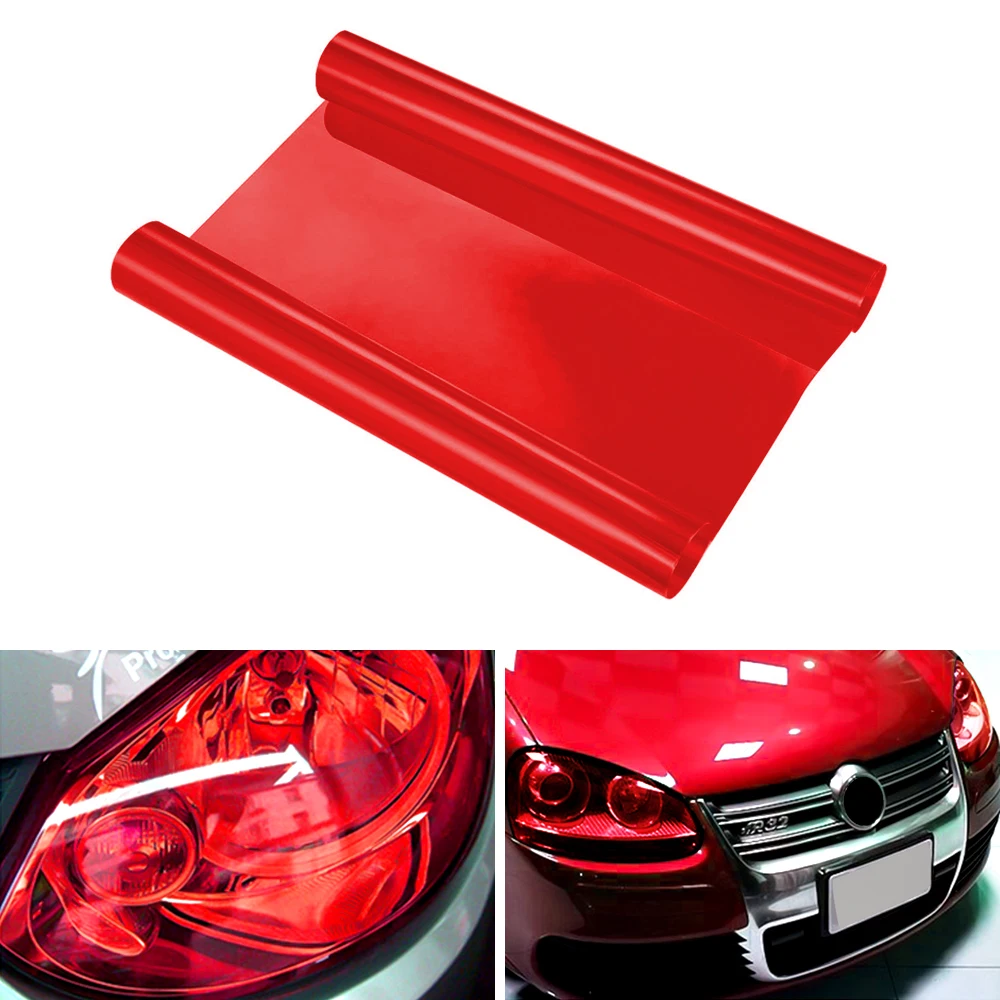 Red Glossy Tint Overlay Film Wrap Sheet Sticker For Car Auto Lights