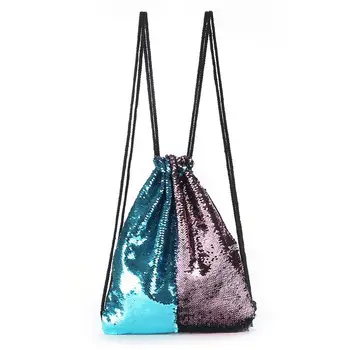 

Fashion Mermaid Double Color Sequins Drawstring Backpack Women Glitter Bling Shoulder Bags Girls Travel Casual Paillette Bag