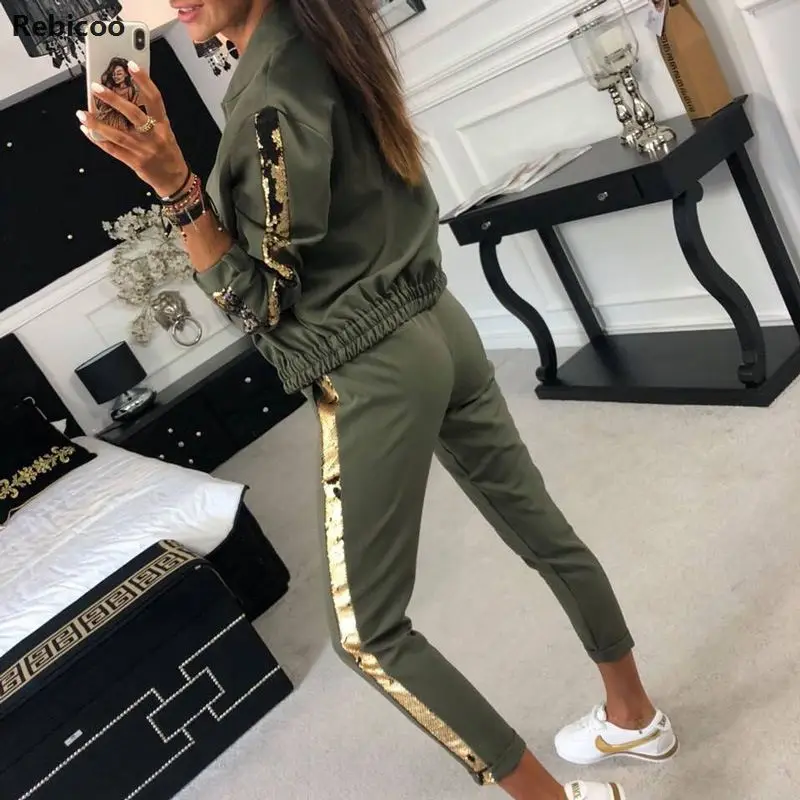 Glitter Tracksuit Women Set Autumn Two 