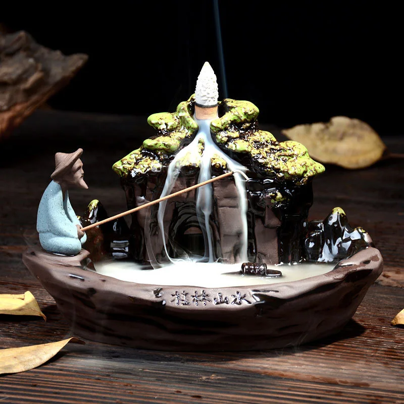 

Creative Ceramic Fish Smoke Backflow Tower Incense Burner Holder Censer Furnace Fragrant Home Garden Office Teahouse Decor