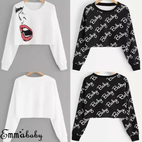 

Womens Long Sleeve O Neck Loose Crop Top Ladies Short T-Shirt Bandage