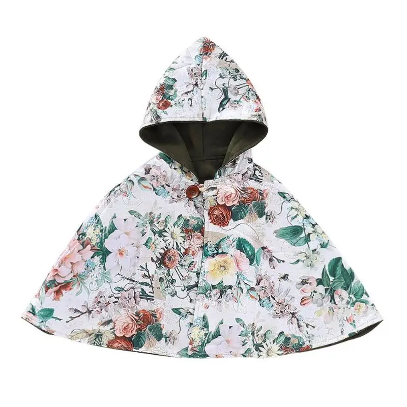 

Baby Two Side Hooded Coats Infant Cloak Floral Print Outwear Anti Wind Cape Children Clothes Winter Warm Kids Coat Clothing