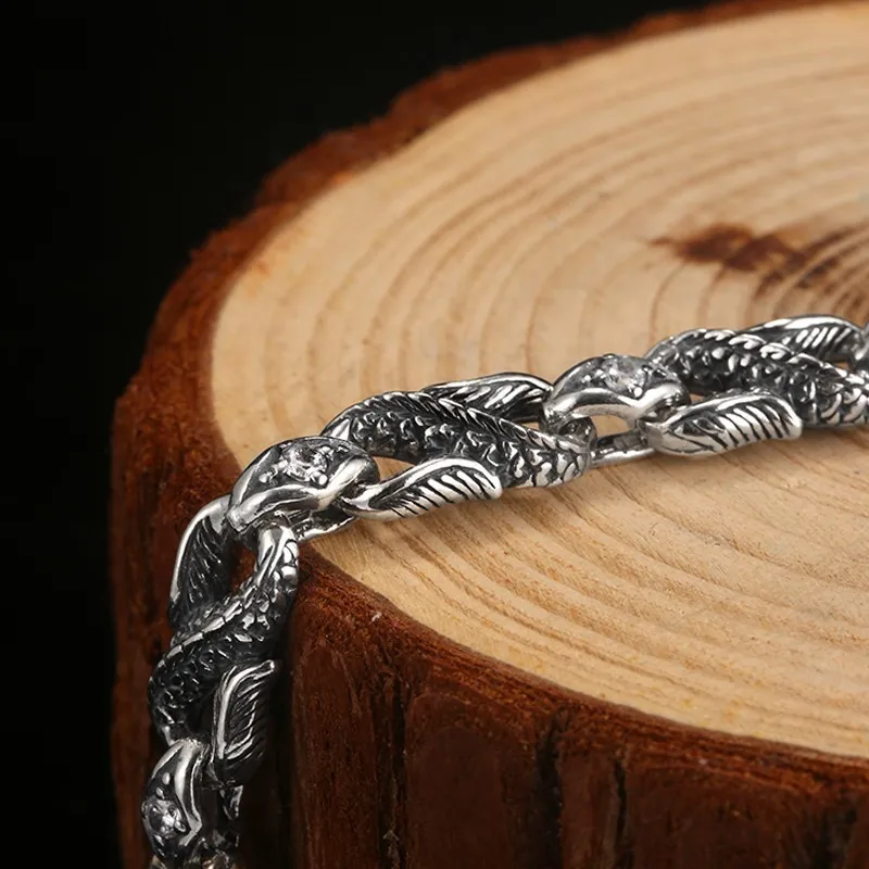 ZABRA мужской серебряный браслет с драконом для мужчин, камни, циркон, белый, красный, серебро 925 пробы, винтажные байкерские браслеты, мужские ювелирные изделия
