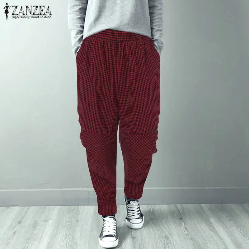 2019 ZANZEA Women Trousers Casual Elastic Waist Pants