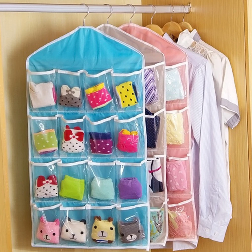 

NEW Transparent Sorting Storage Bag 16 Pockets Socks Underwear Closet Socks Bra Hanging Organizer Rack Hanger Storage Organizer