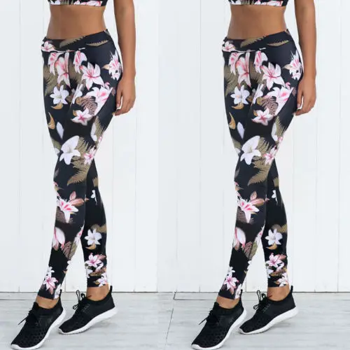 

Women Ladies High Waist Floral Printed Fitness Leggings Casual Pants Workout Trousers