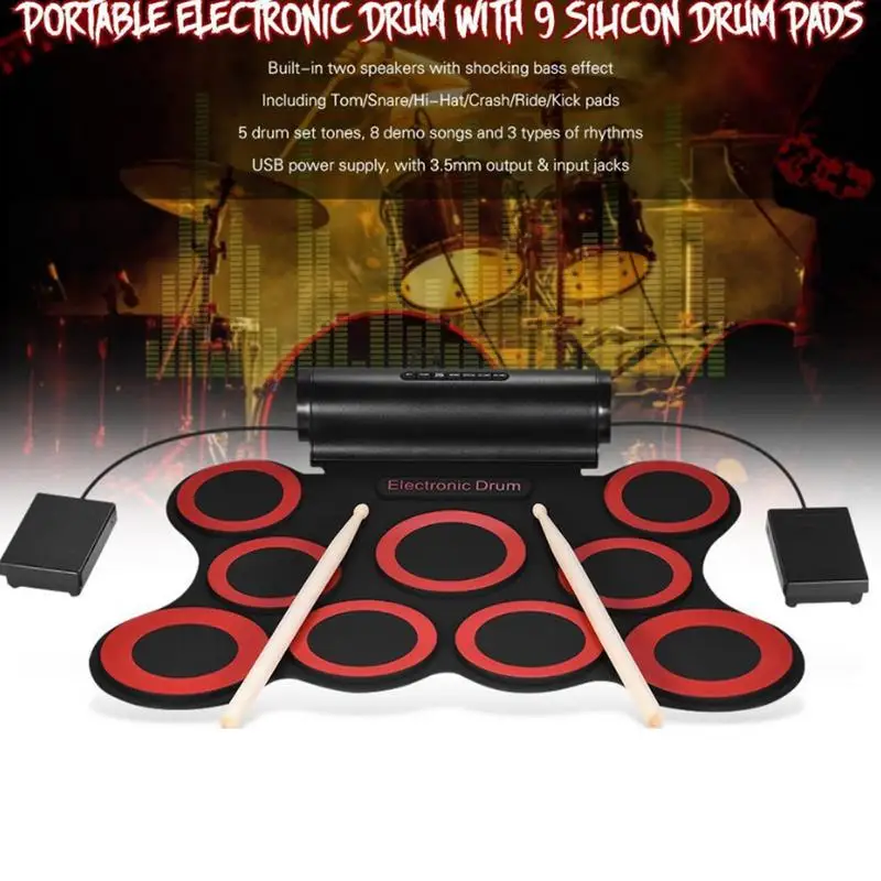 

Portable 7 Hand Roller Kit Digital Drum Metronome Built-in Electronic Rolling Up Drum Set 7 Silicon Pads Learning Toys Gifts