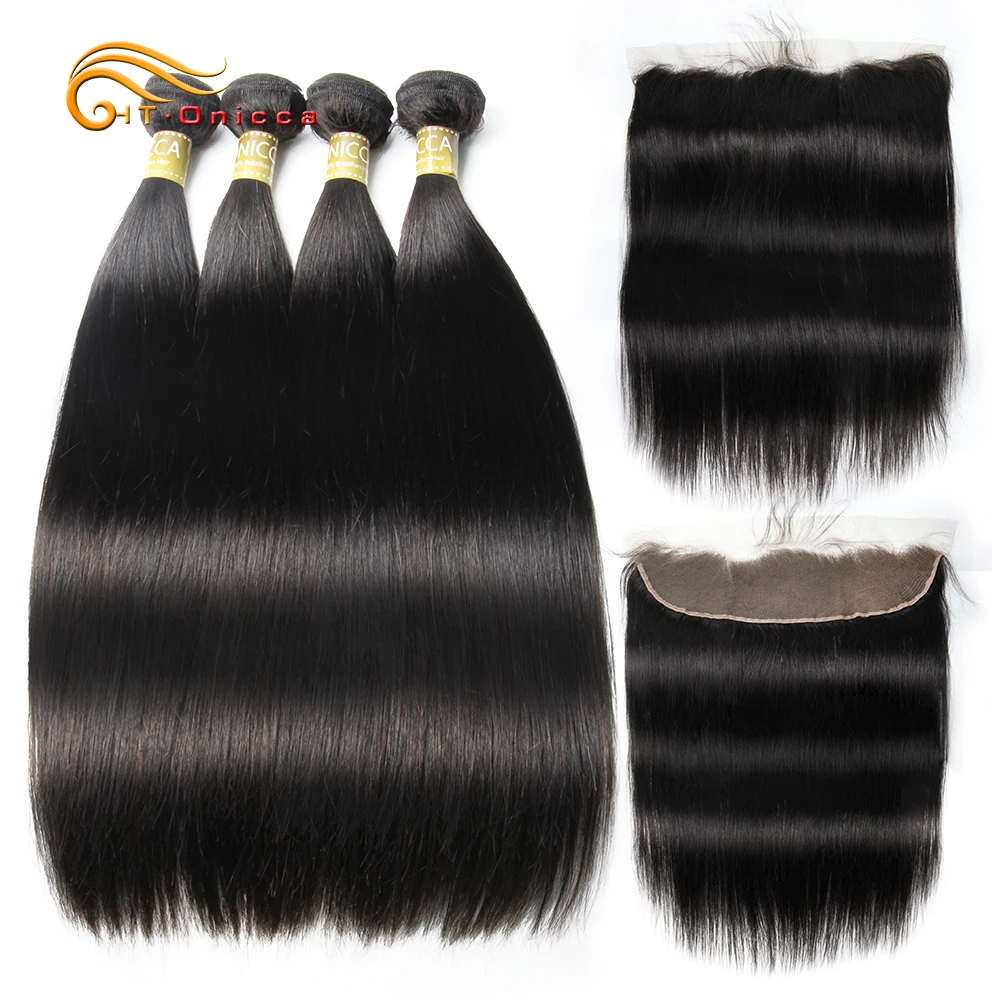 

Straight Hair Bundles With Frontal 13*4 Ear To Ear Lace Frontal Closure With Bundles Peruvian Human Hair Bundles With Frontal