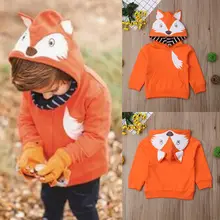 Свитшот с лисой для новорожденных мальчиков и девочек, модная толстовка с капюшоном и длинными рукавами с героями мультфильмов, верхняя одежда, пальто, повседневные хлопковые Толстовки для малышей 0-24 месяцев
