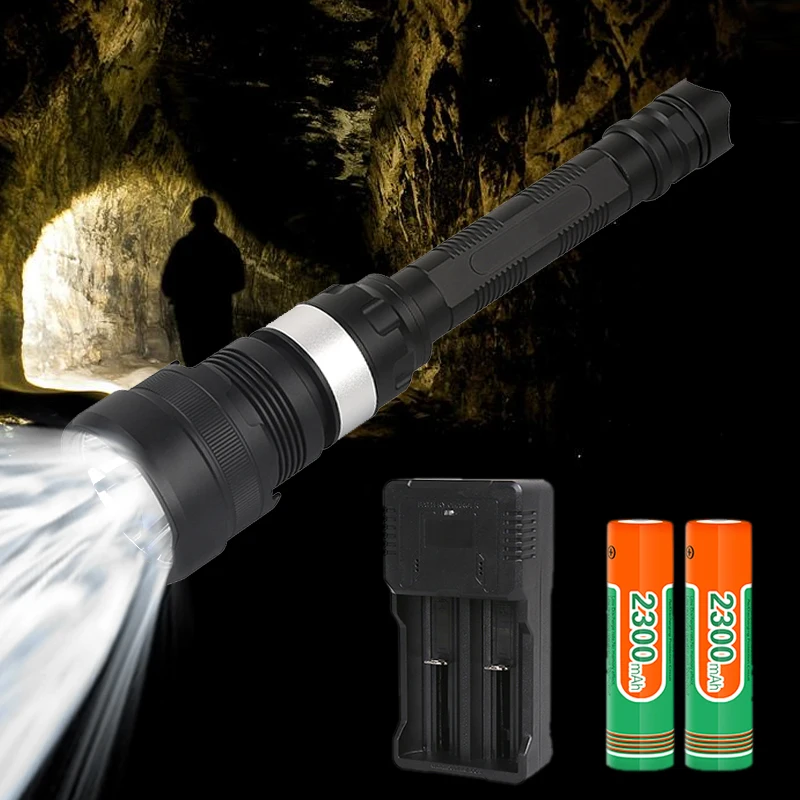 

Y12 1100LM LED flashlight Ultra Bright 359m Rechargeable torch outdoor home night riding flashlight+2*18650 battery+Charger