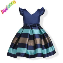 Новинка г., нарядное платье принцессы в полоску с бантом для вечерние девочек, нарядные платья