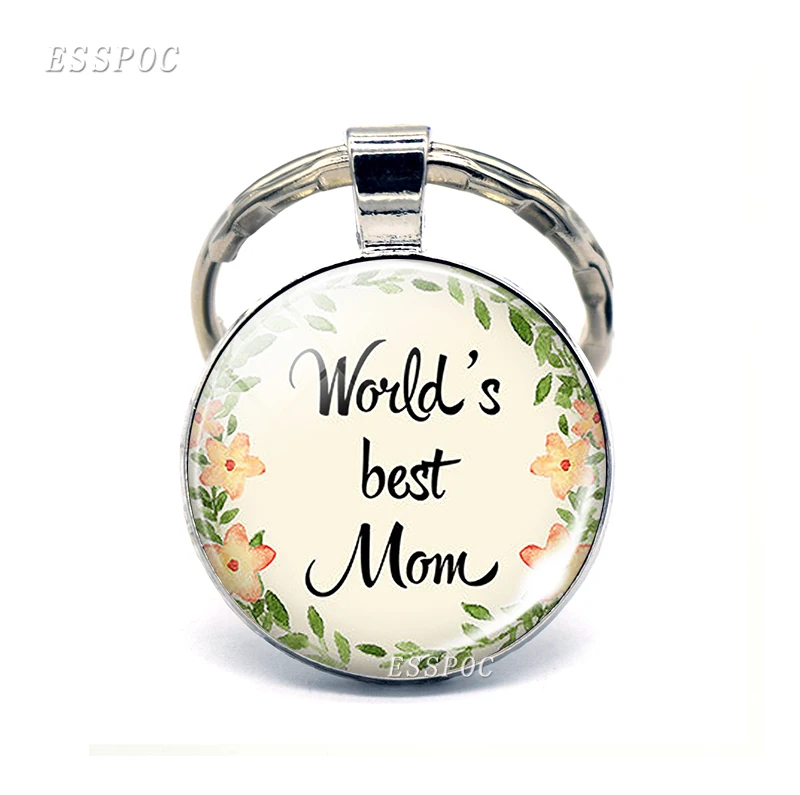 

I Love You Mom Mother's Day Keychain World's Best Mom Glass Cabochon Pendant Keyring Key Fob Fashoin Jewelry Gift For Mom