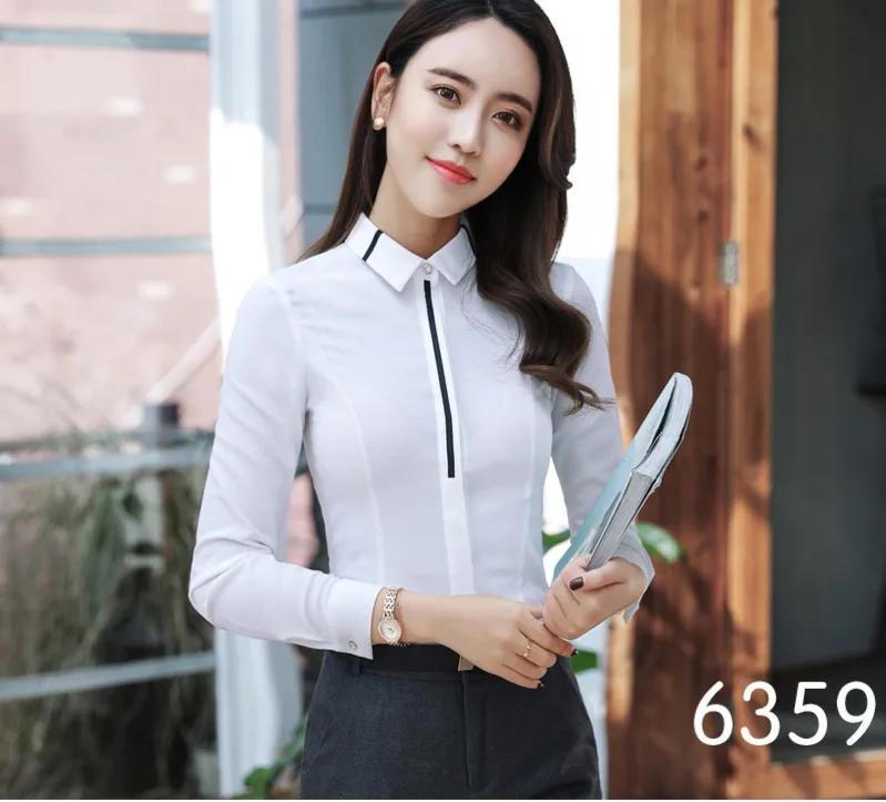 

Long Sleeve Chiffon Blouse Shirt Women Gray White Blouses Women Tops Formal Blouse Business Office Lady Workwear Line