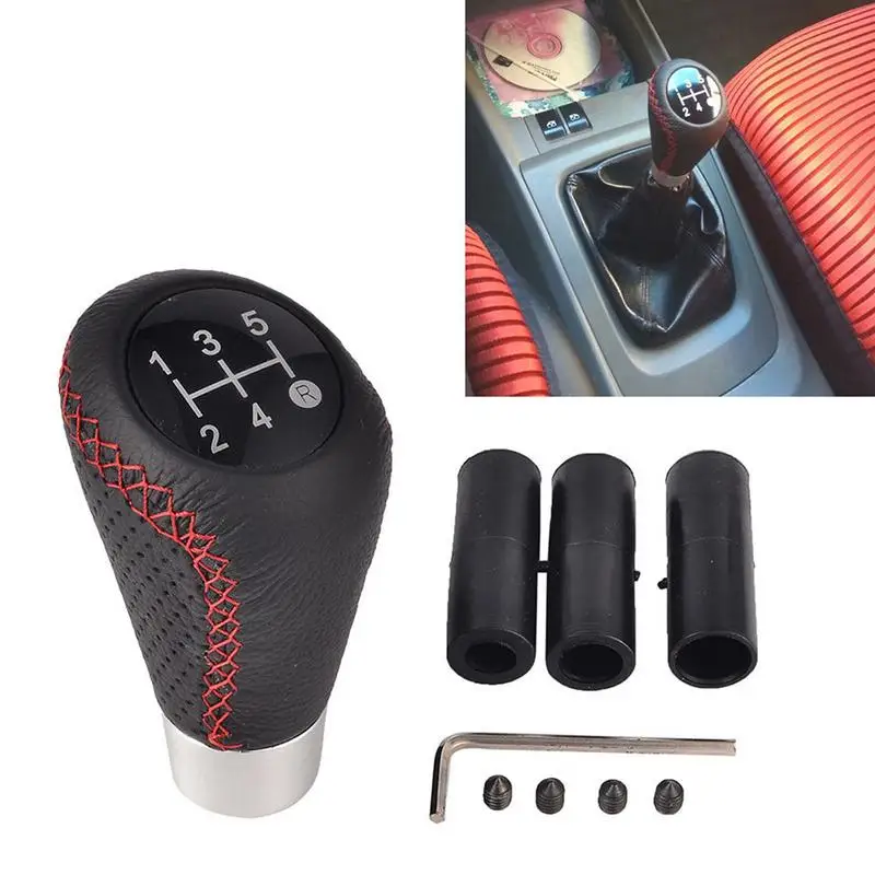 2018 New 5 Speed Line Leather Aluminum Manual Car Gear Shift Knob Shifter Lever Come With 3