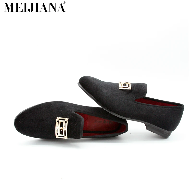 MEIJIANA/мужские брендовые лоферы, бархатная модная черная Мужская обувь, Уличная Повседневная обувь с металлическими декоративными