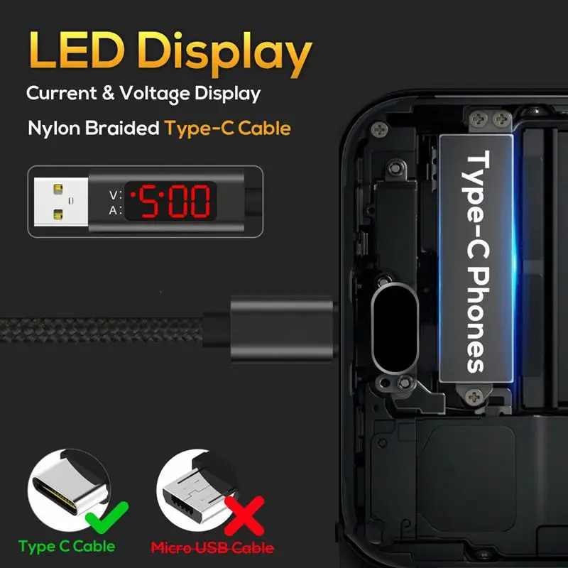 Кабель USB Type C плетеный кабель для быстрой зарядки и синхронизации данных с