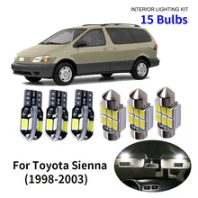 15 шт., автомобильные аксессуары, белый внутренний светодиодный светильник, лампочки, посылка, комплект для 1998-2003 Toyota Sienna T10 31 мм, карта, купол, лампа багажника