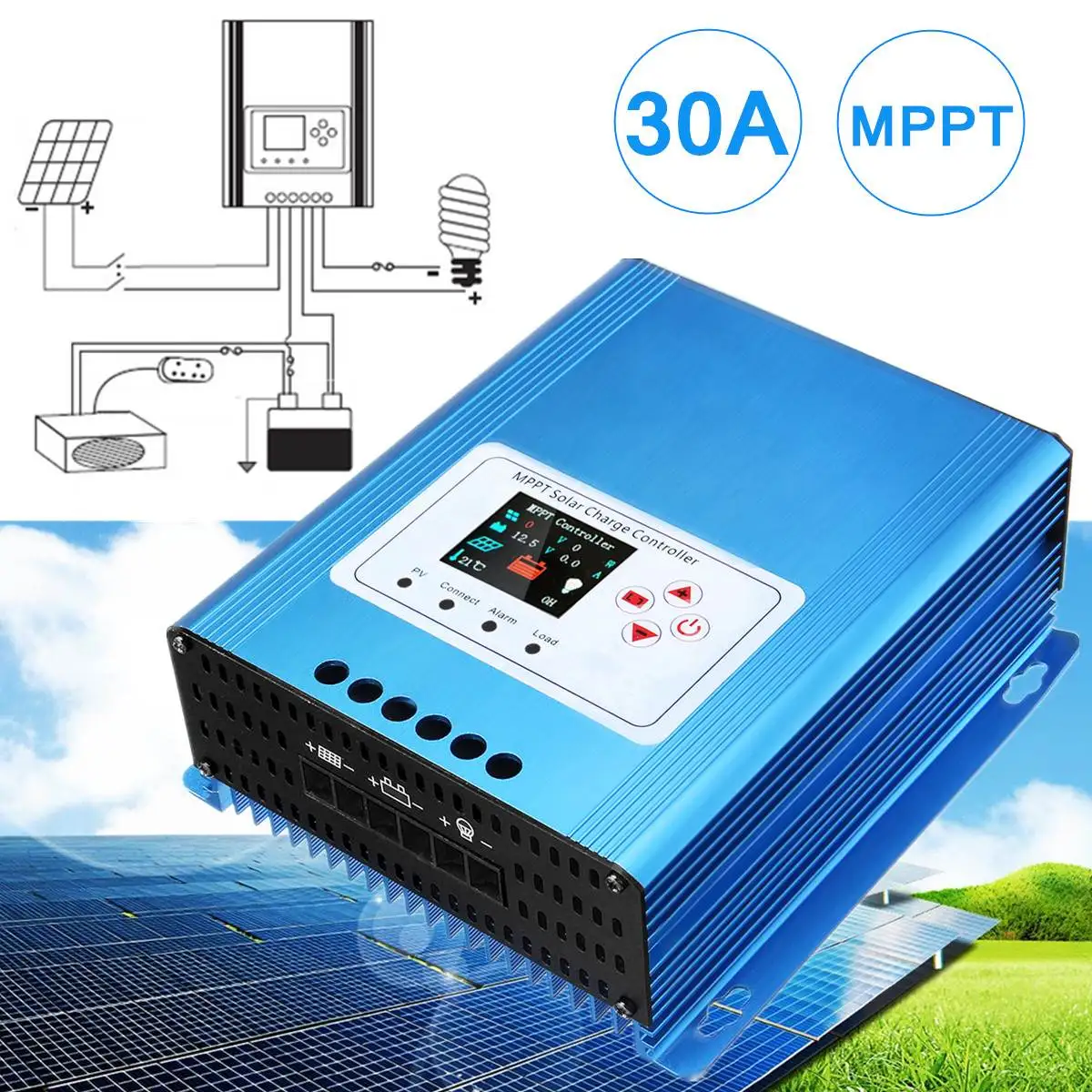 

Solar Charge Controller 30A MPPT LCD Display 12V/24V/48V Auto Battery Regulator Aluminium Alloy Over-temperature-Protection
