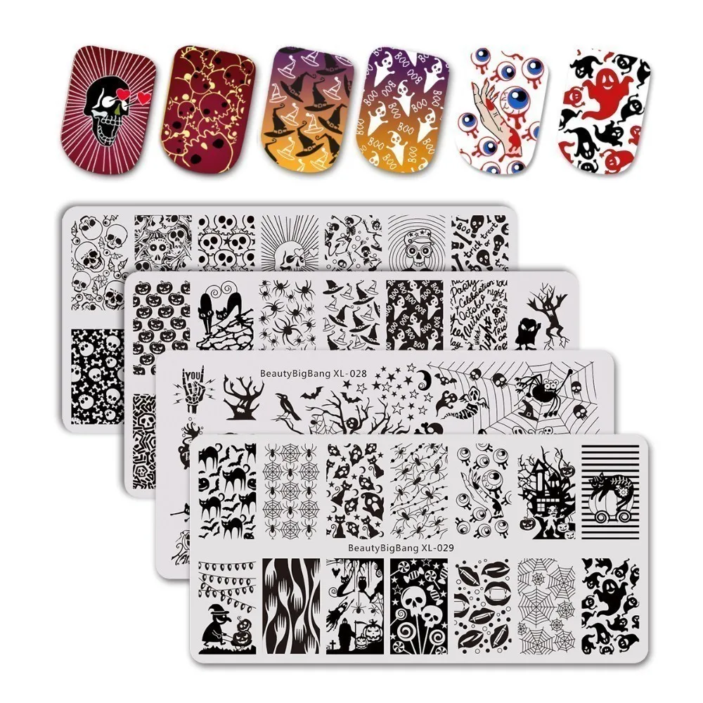 

BeautyBigBang 4PCS/set Skull stamping for nails Nail Plates Stamp Stencil For Nails Stamping 3D Geometry Print XL 026-XL 029