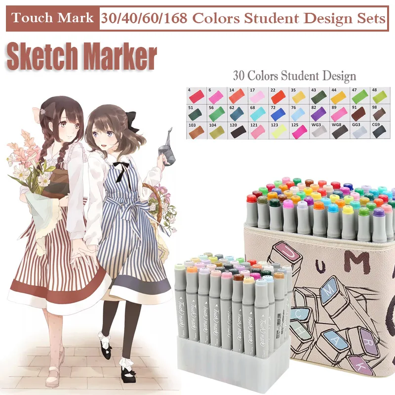 

Dual Head Student Design Art Markers 30/40/60/168 Colors Sketching Graffiti Brush Pen For Drawing School Office Art Supplies