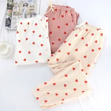 Женские весенне-летние новые пижамные штаны с принтом в виде сердца, повседневные штаны со шнуровкой, женские свободные штаны