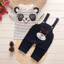Г. летняя детская одежда Комплекты одежды для маленьких мальчиков Милая одежда с рисунком панды детский нагрудник, футболка с короткими рукавами+ шорты на бретелях