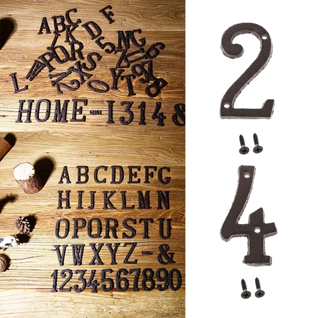 

2pcs Cast Wrought Iron Black Antique House Door Number Signs Digits Sticker Plate Home Hotel Bar Door Decoration Plaque